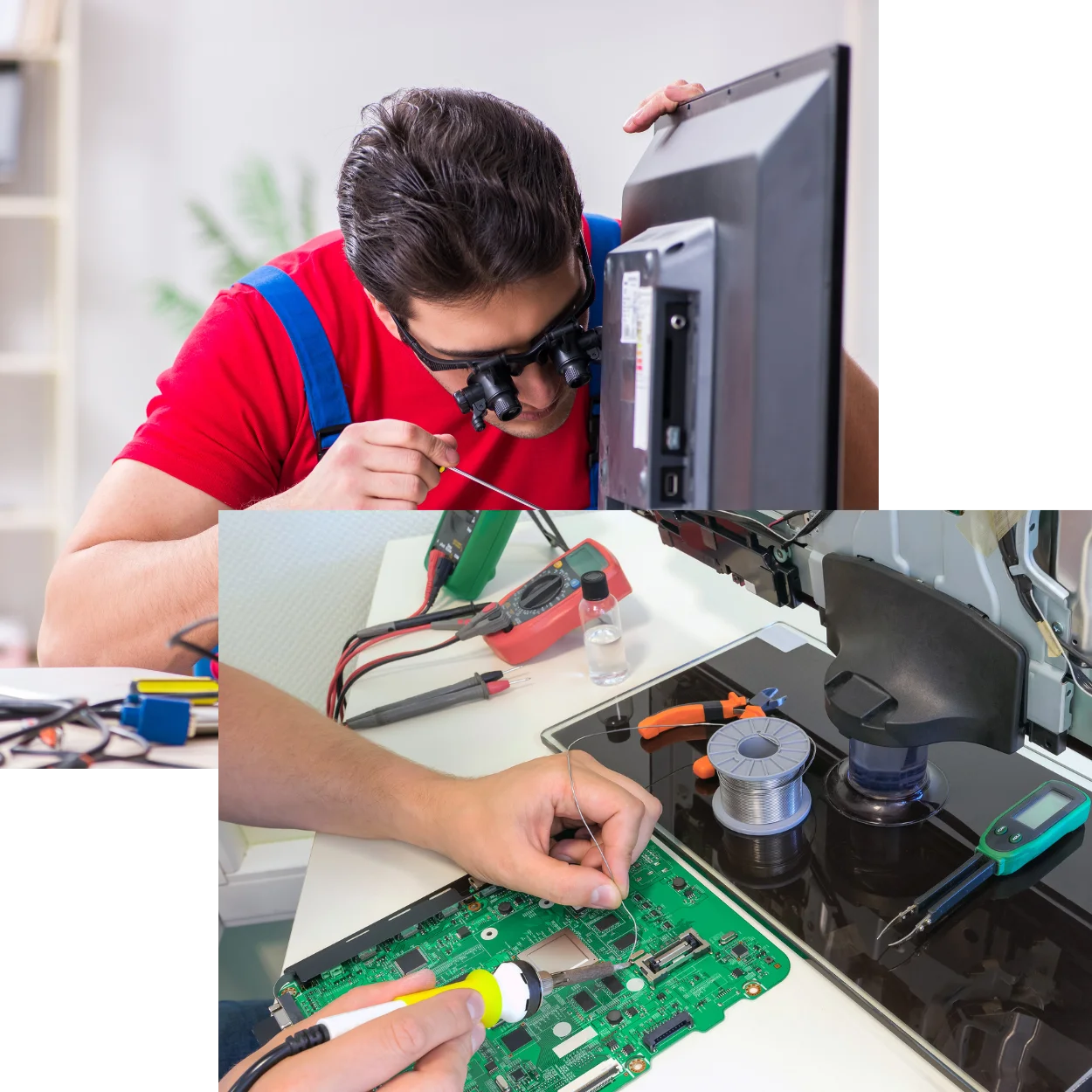TV repair technician at work